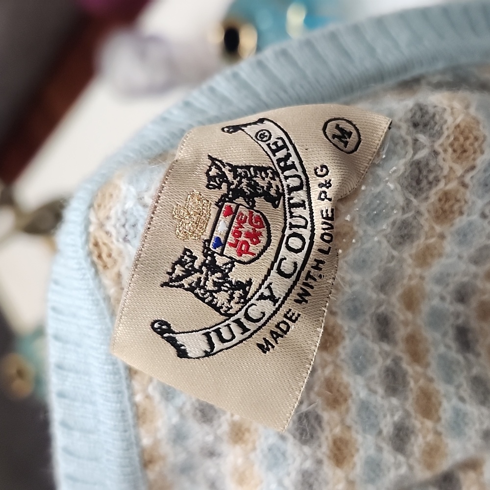 Juicy Couture 100% Cashmere Sweater Vest Ribbed Cream,Blue, Tan Knit Sleeveless - Picture 9 of 10